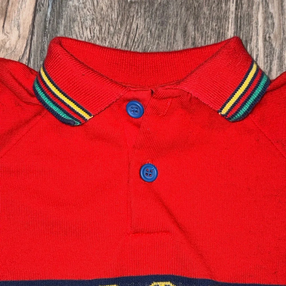 Vintage OshKosh Bgosh Kids Red Car Pattern Long Sleeve Polo Shirt 24 Months USA